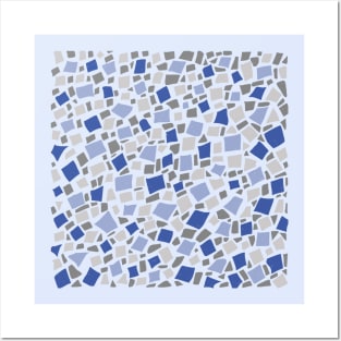 Broken Tiles Mosaic Pattern Dark Blue Color Background GC-120-8 Posters and Art